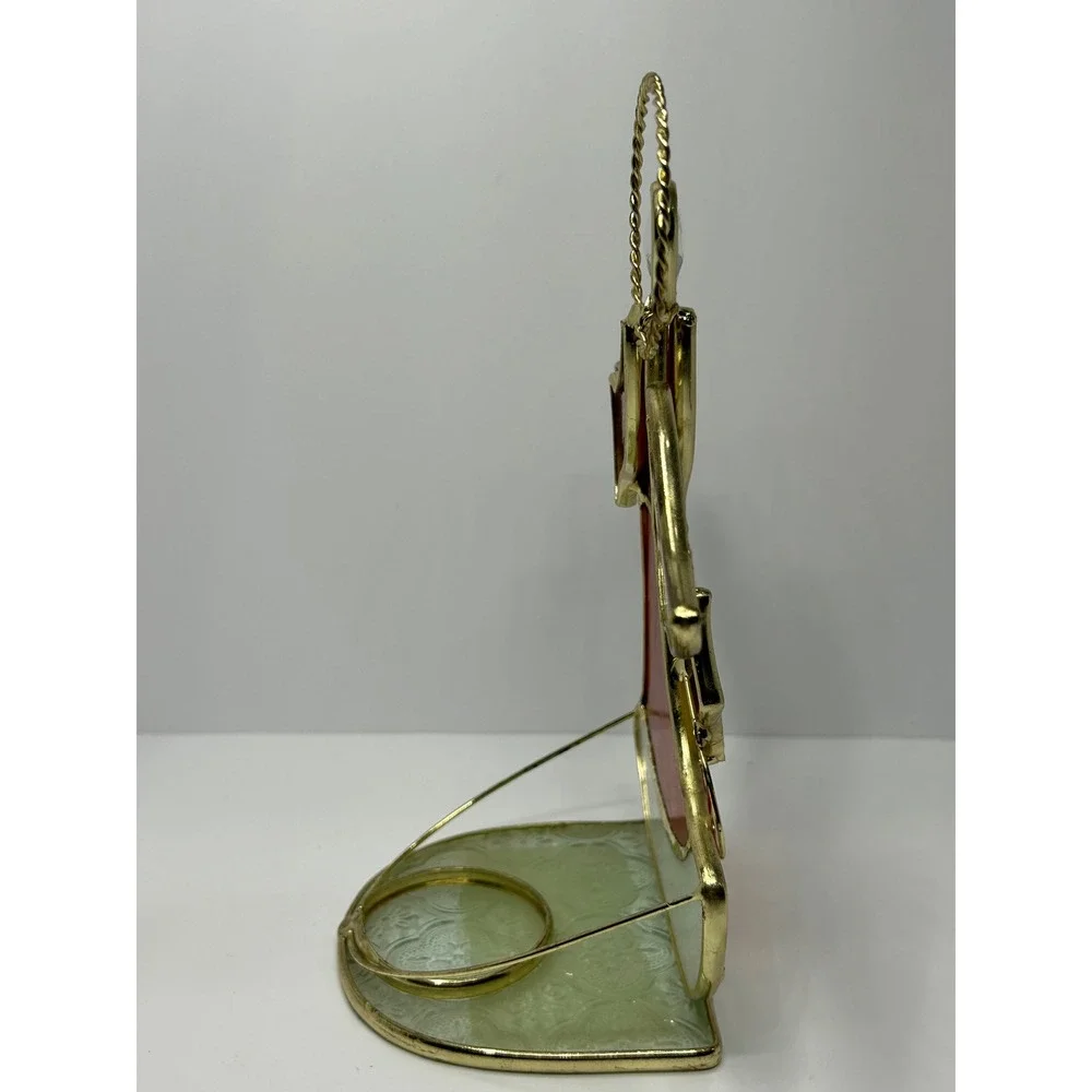 Stained Glass Angel Votive Candle Holder Red Gold Christmas Decor 6.5 Inch